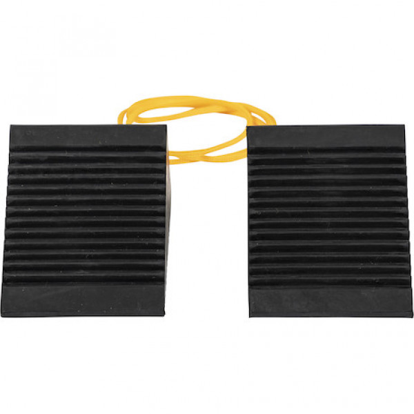 Image of Mini Rubber Wheel Chock Set 3x5x2.25 Inch with 3 Foot Rope from Buyers Products. Part number: WC35225