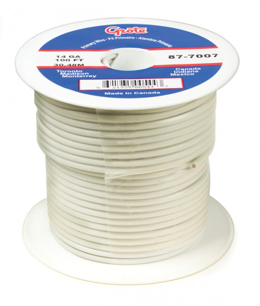 Image of Primary Wire, 18 Gauge, White, 1000 Ft Spool from Grote. Part number: 88-9007