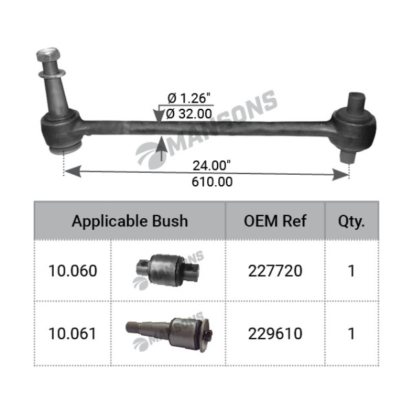 Image of Torque Rod Assly from MHD. Part number: 540.005