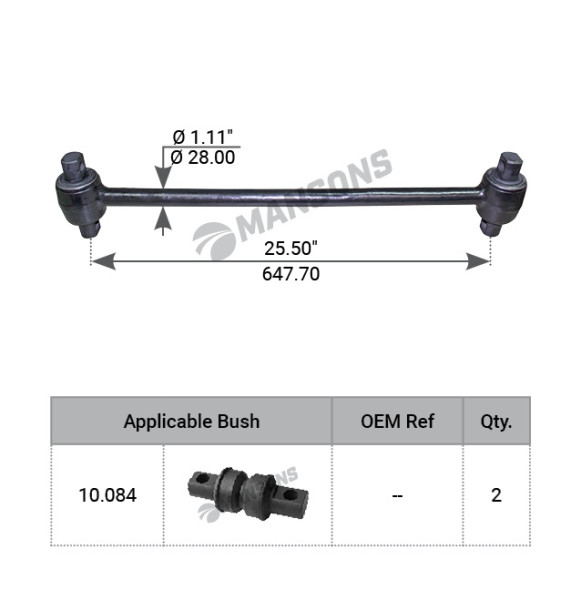 Image of Torque Rod Assly. from MHD. Part number: 580.030