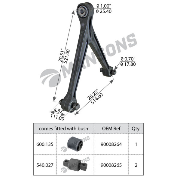 Image of V Stay Rod from MHD. Part number: 600.208