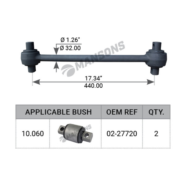 Image of Torque Rod Assly from MHD. Part number: 680.018