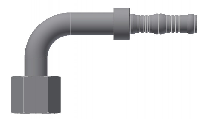 Image of A/C Refrigerant Hose Fitting - ORFS FEMALE SWIVEL, 90Deg BEND from Sunair. Part number: BC-54503-04-06