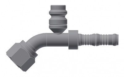Image of A/C Refrigerant Hose Fitting - 45 degree  Fem O-ring w/R134a Port Steel Ftg Kit from Sunair. Part number: BC-54718-12-12K