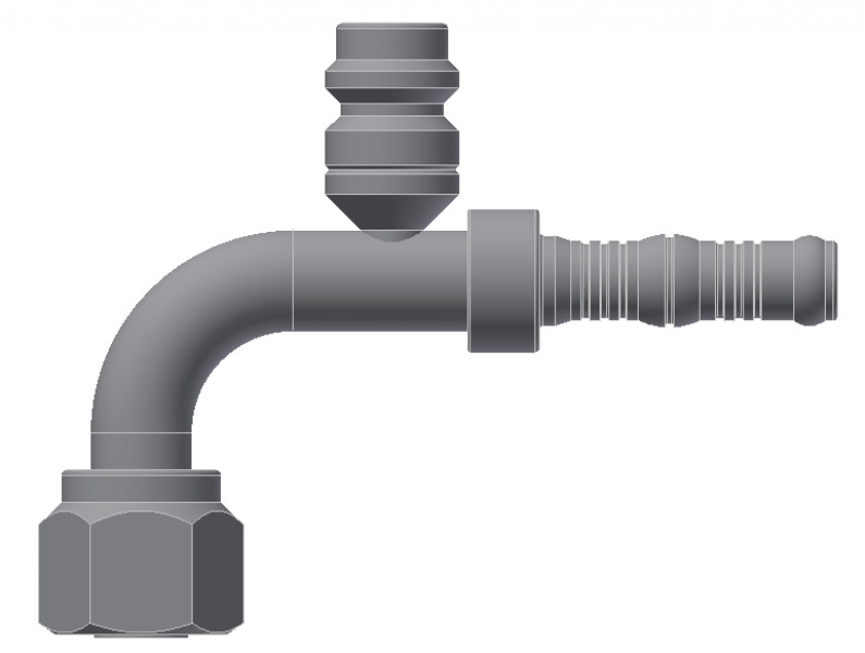 Image of A/C Refrigerant Hose Fitting - 90 degree  Fem O-ring w/R134a Port Steel Ftg Kit from Sunair. Part number: BC-54719-06-06K