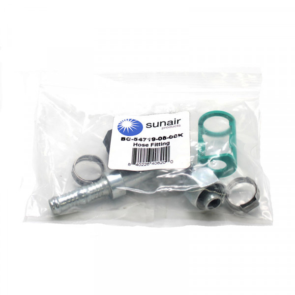 Image of A/C Refrigerant Hose Fitting - 90 Degree Female O-ring w/R134a Port Steel Fitting Kit from Sunair. Part number: BC-54719-08-08K