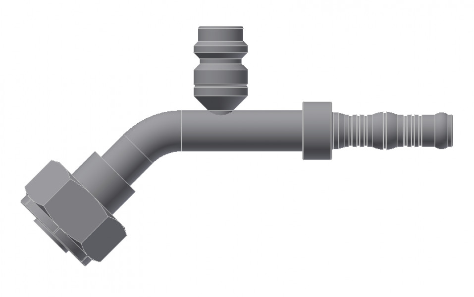 Image of A/C Refrigerant Hose Fitting - 45uc0u65533  Fem Tube-o w/R134a Port Steel Ftg Kit from Sunair. Part number: BC-54734-10-08K