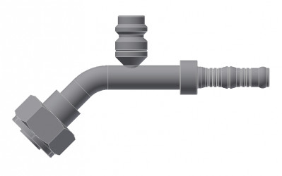 Image of A/C Refrigerant Hose Fitting - 45 degree  Fem Tube-o w/R134a Port Steel Ftg Kit from Sunair. Part number: BC-54734-10-12K