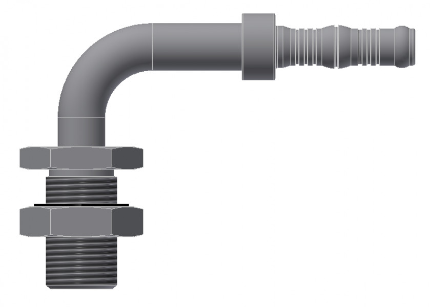 Image of A/C Refrigerant Hose Fitting - BULKHEAD 45Deg BEND W/ JAM NUT from Sunair. Part number: BC-54760-06-06