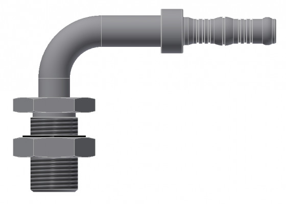 Image of A/C Refrigerant Hose Fitting - BULKHEAD 45Deg BEND W/ JAM NUT from Sunair. Part number: BC-54760-12-16