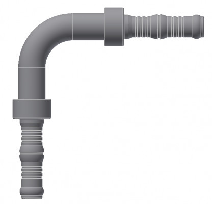 Image of A/C Refrigerant Hose Fitting - IN-LINE SPLICER, 90Deg BEND from Sunair. Part number: BC-8749-06-06