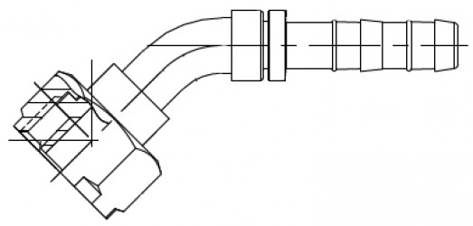Image of A/C Refrigerant Hose Fitting - 45 degree  Fem O-ring w/R134a Port Steel Ftg from Sunair. Part number: EJ3320-1012S