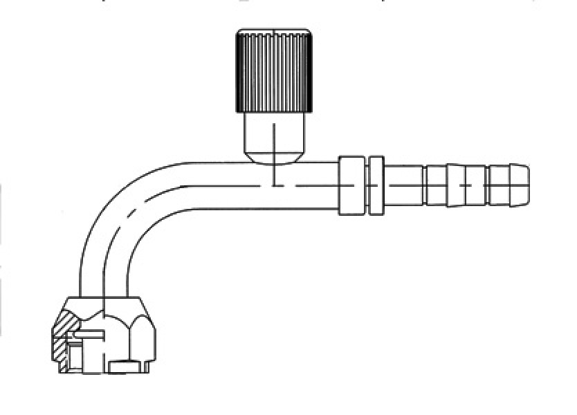Image of 90 degree  Female O-ring (M20x1.5) w/ R134a Port with fitting kit from Sunair. Part number: FF-FJ3112-01-0808S