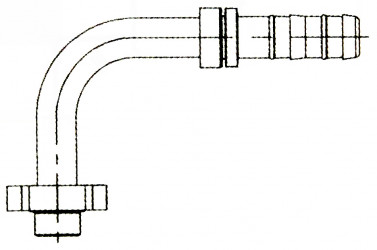 Image of A/C Refrigerant Hose Fitting - 90 degree  Pad Style Connection (Volvo) Steel Ftg from Sunair. Part number: FF14271