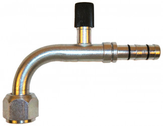 Image of A/C Refrigerant Hose Fitting - 90 degree  Fem O-ring w/R134a Port Steel Ftg from Sunair. Part number: FJ3012-02-1010S