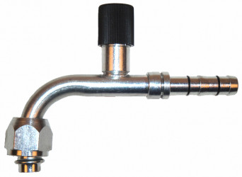 Image of A/C Refrigerant Hose Fitting - 90 degree  Fem O-ring w/R134a Port Steel Ftg from Sunair. Part number: FJ3013-03-0808S