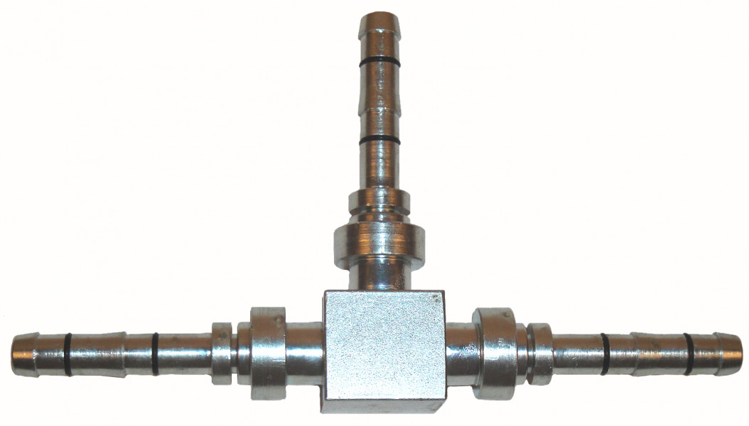 Image of A/C Refrigerant Hose Fitting - 3 Way(T)-Splicer Steel Ftg from Sunair. Part number: FJ3066-0606S