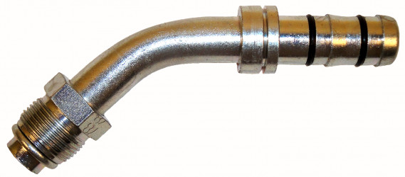 Image of A/C Refrigerant Hose Fitting - 45 degree  Male O-ring, Short Pilot Steel Ftg from Sunair. Part number: FJ3116-05-1012S