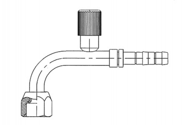 Image of A/C Refrigerant Hose Fitting - 90uc0u65533  Fem Flare w/ R134a Port Steel Ftg from Sunair. Part number: FJ3133-01-0606S