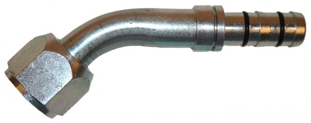 Image of A/C Refrigerant Hose Fitting - 45 degree  Fem O-ring (M27x2) Steel Ftg from Sunair. Part number: FJ3192-02-1212S