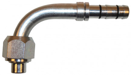 Image of A/C Refrigerant Hose Fitting - 90 degree  Fem O-ring Long Steel Ftg from Sunair. Part number: FJ3288-11-1010S