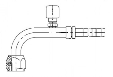 Image of A/C Refrigerant Hose Fitting - 90 degree  Fem O-ring w/ Sw Port Steel Ftg from Sunair. Part number: FJ3289-02-1010S