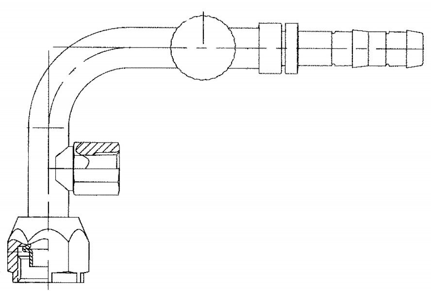 Image of A/C Refrigerant Hose Fitting - 90uc0u65533  Fem w/R134a Port & Sw Port Steel Ftg from Sunair. Part number: FJ3366-01-0810S