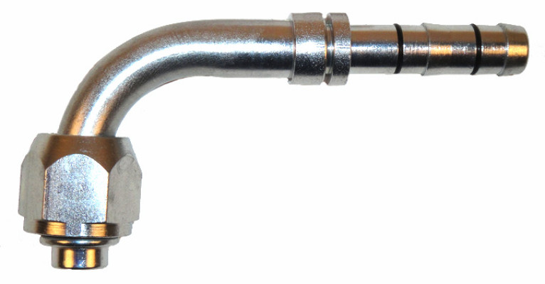Image of A/C Refrigerant Hose Fitting - 90 degree Female O-ring Steel Fitting from Sunair. Part number: FJ5985-0808SN