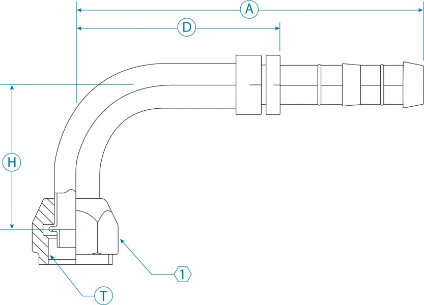 Image of A/C Refrigerant Hose Fitting - 90 degree  Female O-ring Steel Fitting from Sunair. Part number: FJ5985-0808SN