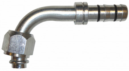 Image of A/C Refrigerant Hose Fitting - 90 degree  Fem O-ring Steel Ftg from Sunair. Part number: FJ5985-1012S