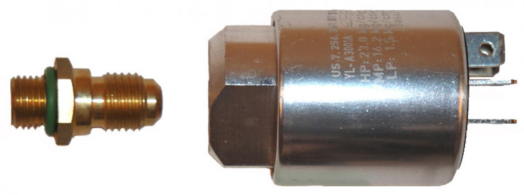 Image of A/C Trinary Switch - Round Male 3/8-24 / Female 7/16-20 from Sunair. Part number: MC-1411
