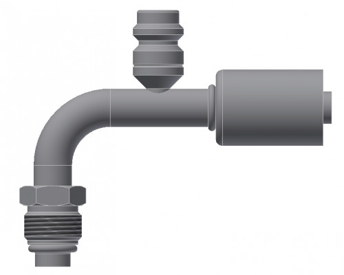 Image of A/C Refrigerant Hose Fitting - MALE-O-RING, 90uc0u65533  w/ R134 PORT - Std Barrier Steel Ftg from Sunair. Part number: SA-52217-06-06S