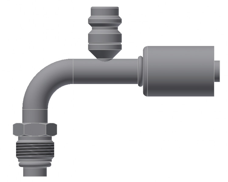 Image of A/C Refrigerant Hose Fitting - MALE-O-RING, 90uc0u65533  w/ R134 PORT - Std Barrier Steel Ftg from Sunair. Part number: SA-52217-08-08S