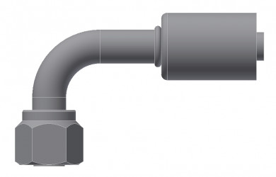 Image of A/C Refrigerant Hose Fitting - Fem-O-RING, LONG PILOT, 90 degree  - Std Barrier Steel Ftg from Sunair. Part number: SA-52706-10-10S