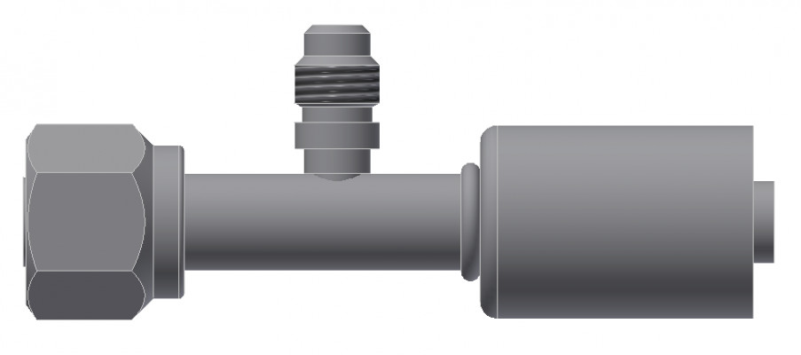 Image of A/C Refrigerant Hose Fitting - Fem-O-RING, LONG PILOT, W/ SW PORT - Std Barrier Steel Ftg from Sunair. Part number: SA-52710-08-08S