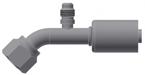 Image of A/C Refrigerant Hose Fitting - Fem-O-RING, LONG PILOT, 45 degree  W/ SW PORT - Std Barrier Steel Ftg from Sunair. Part number: SA-52711-10-10S