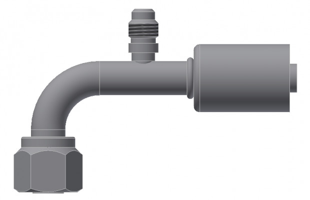 Image of A/C Refrigerant Hose Fitting - Fem-O-RING, LONG PILOT, 90uc0u65533  W/ SW PORT - Std Barrier Steel Ftg from Sunair. Part number: SA-52712-08-08S