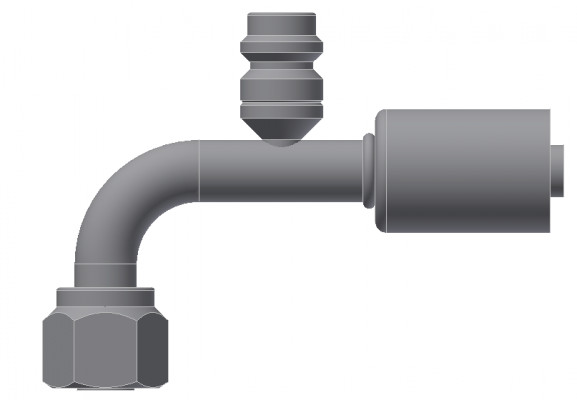 Image of A/C Refrigerant Hose Fitting - Fem-O-RING, LONG PILOT, 90uc0u65533  W/ R134 PORT - Std Barrier Steel Ftg from Sunair. Part number: SA-52719-06-06S