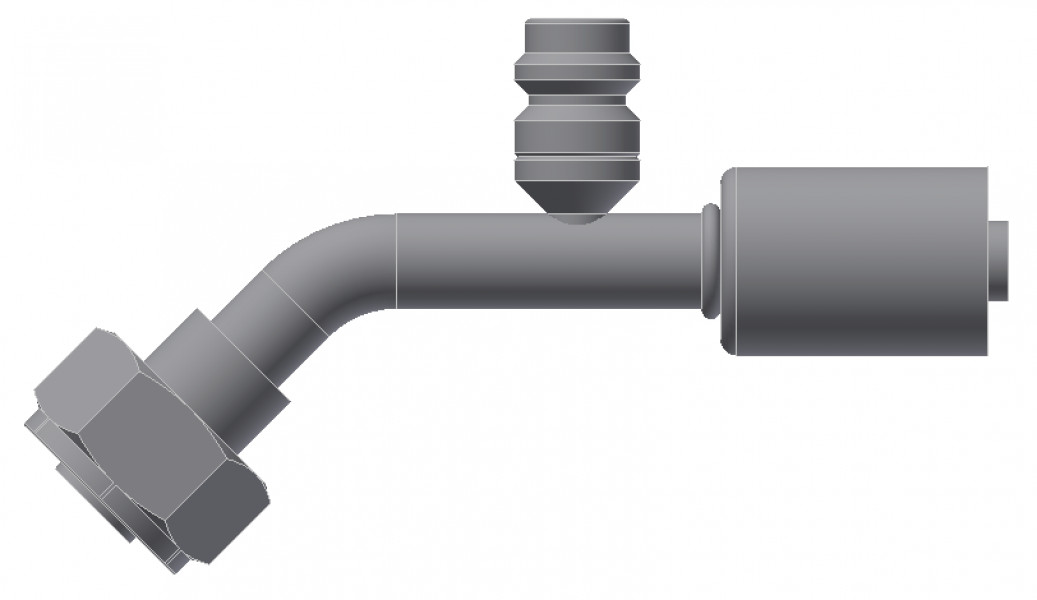 Image of A/C Refrigerant Hose Fitting - TUBE-O COMPRESSOR, 45uc0u65533  W/R134 PORT - Std Barrier Steel Ftg from Sunair. Part number: SA-52734-10-12S