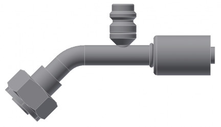 Image of A/C Refrigerant Hose Fitting - TUBE-O COMPRESSOR, 45 degree  W/R134 PORT - Std Barrier Steel Ftg from Sunair. Part number: SA-52734-10-12S