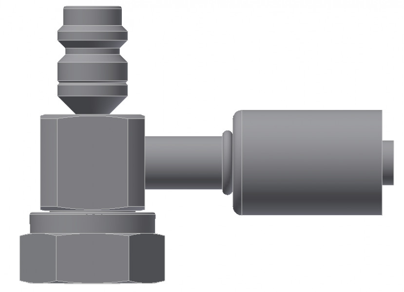 Image of A/C Refrigerant Hose Fitting - TUBE-O COMPRESSOR, 90uc0u65533  W/R134 PORT - Std Barrier Steel Ftg from Sunair. Part number: SA-52735-10-12S