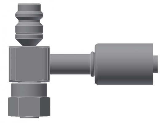 Image of A/C Refrigerant Hose Fitting - TUBE-O COMPRESSOR, 90uc0u65533  w/ R134 PORT - Std Barrier Steel Ftg from Sunair. Part number: SA-52742-10-08S