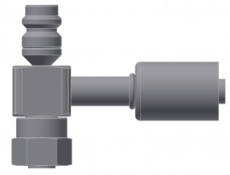 Image of A/C Refrigerant Hose Fitting - TUBE-O COMPRESSOR, 90 degree  w/ R134 PORT - Std Barrier Steel Ftg from Sunair. Part number: SA-52742-10-12S