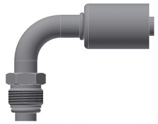 Image of A/C Refrigerant Hose Fitting - MALE-O-RING, LONG PILOT, 90 degree  - Red Barrier Steel Ftg from Sunair. Part number: SA-53204-06-06S