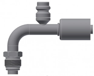 Image of A/C Refrigerant Hose Fitting - MALE-O-RING, SHORT PILOT, 90 degree  W/ R134 PORT - Red Barrier Steel Ftg from Sunair. Part number: SA-53217-08-08S