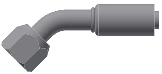 Image of A/C Refrigerant Hose Fitting - Fem FLARE, 45 degree  - Red Barrier Steel Ftg from Sunair. Part number: SA-53702-06-08S