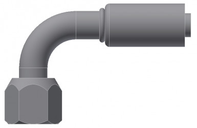 Image of A/C Refrigerant Hose Fitting - Fem FLARE, 90 degree  - Red Barrier Steel Ftg from Sunair. Part number: SA-53703-06-08S