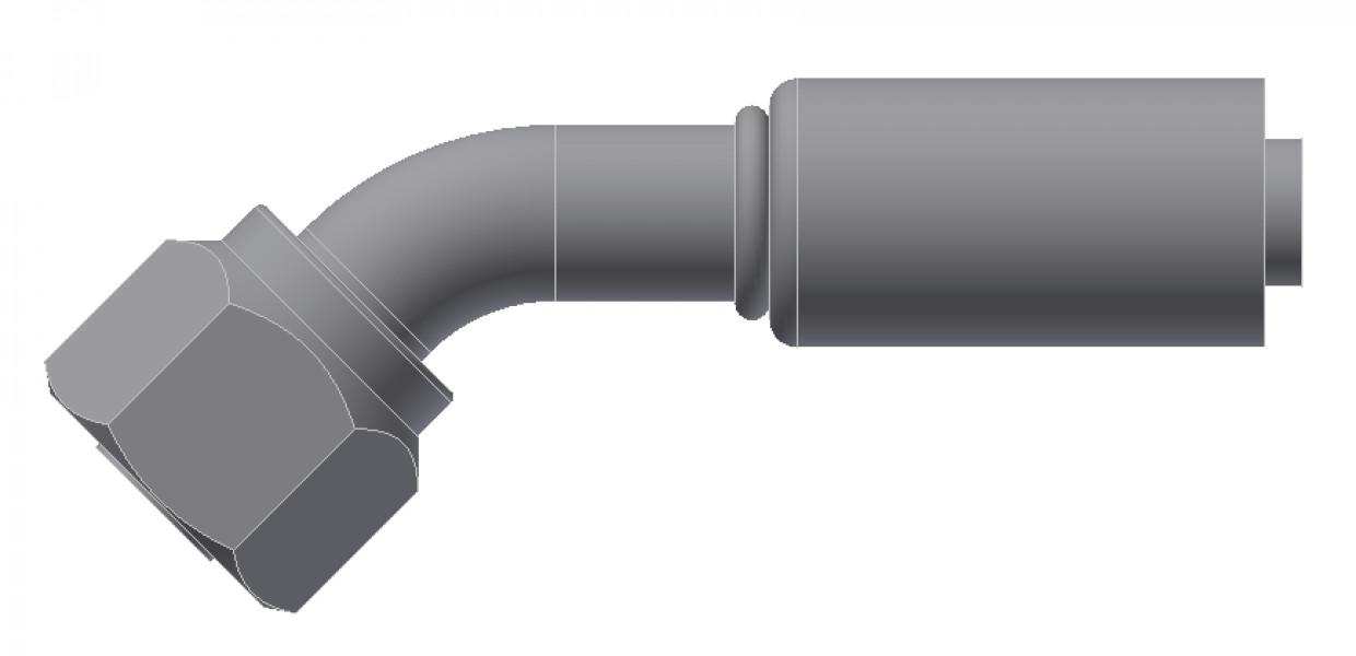 Image of A/C Refrigerant Hose Fitting - Fem-O-RING, LONG PILOT, 45uc0u65533  - Red Barrier Steel Ftg from Sunair. Part number: SA-53705-06-06S