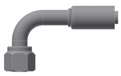 Image of A/C Refrigerant Hose Fitting - Fem-O-RING, LONG PILOT, 90 degree  - Red Barrier Steel Ftg from Sunair. Part number: SA-53706-06-08S