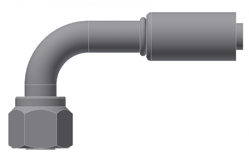 Image of A/C Refrigerant Hose Fitting - Fem-O-RING, LONG PILOT, 90uc0u65533  - Red Barrier Steel Ftg from Sunair. Part number: SA-53706-08-06S